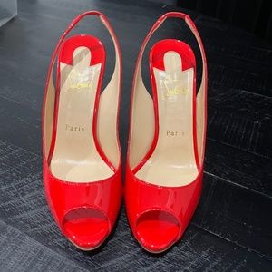 Christian Louboutin Patent Leather Slingback Red Heels Size 37